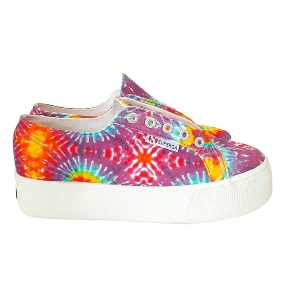 Superga Platform Sneakers Rainbow Neon Tie Dye Retro 70s Lace Up Womens 7 - Picture 2 of 11